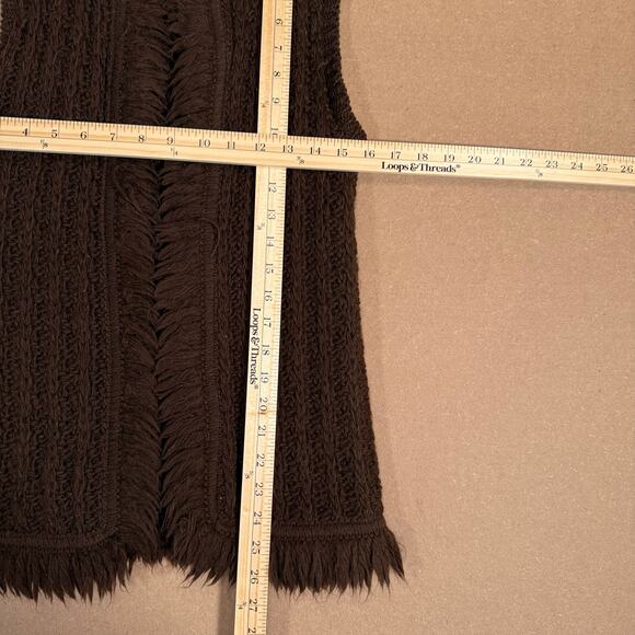 Vintage 60s Ann Arbor Brown Wool Fringe Knit Vest Boho Hippie Made in USA XS - Picture 8 of 8